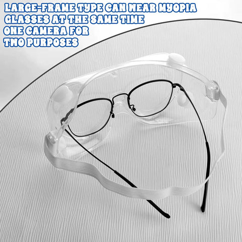Ten Pack Anti Fog Lab Goggles Over Glasses Safety Eyewear with Soft Silicone Lenses shown over eyeglasses on table