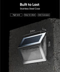 Lit 7 LED Solar Step Lights With 3 Sided Lenses Waterproof Stainless Steel Outdoor Lighting installed on wall
