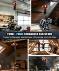 Rock Solid Electric Chain Hoist With Killer 2200 Lbs Capacity, 10 Ft Lift, And Smooth 120V Operation Includes 20 Ft Wired Remote Using in Garage, Factory, Warehouse, and Construction.