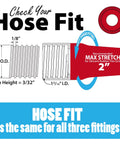 Kickass Universal Silicone Dust Collection Hose Fittings 3 Pack Adaptive Stretch Fit Vacuum Connector schematic showing hose size and fit.