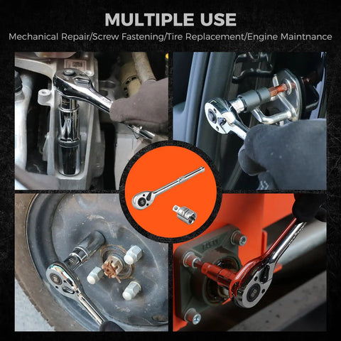 One Half Inch Drive Quick Release Ratchet Handle With 90-Tooth Reversible Chrome Alloy Socket Wrench in various automotive uses