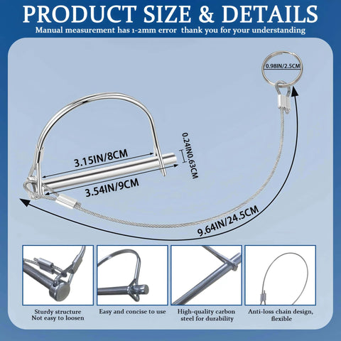Two Pack Locking Hitch Pins With Anti Lost Rope Ring For Secure Trailer Towing, Heavy Duty Trailer Pin Set dimensions