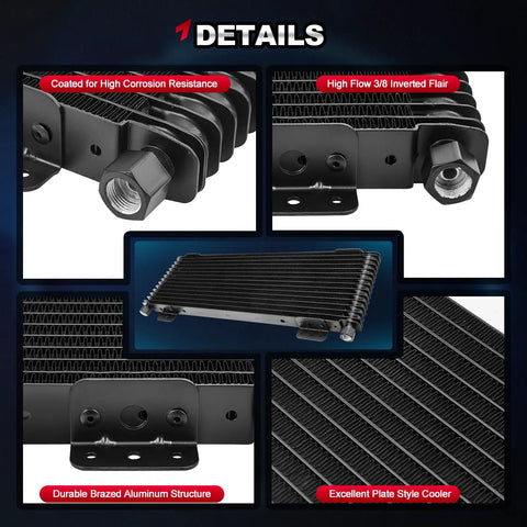 Low Pressure Drop Transmission Oil Cooler Kit For Heavy Duty Trucks Up To 40K GVW Beefy High Flow Design Black LPD47391 features