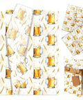 Beer Themed Tissue Paper Pack With 50 Sheets On 20x14 Inches featuring beer glass foam, wheat, and gold designs in Oktoberfest style