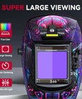 Auto Darkening Welding Helmet With LED Light Solar Powered True Color Lens Top Optical Clarity Four Arc Sensors front view