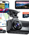Crisp 4K Dual Dash Cam With Front And Rear Cameras, Starvis Sensor, 128GB Card, 5GHz WiFi, Built-In GPS and accessories