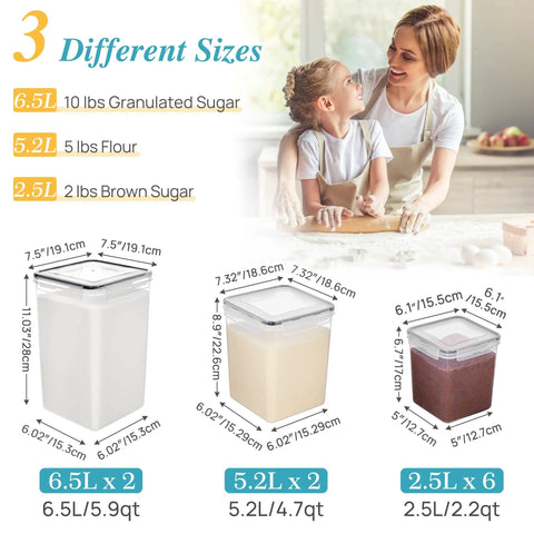 10 Piece Flour And Sugar Storage Containers With Airtight Lids Large BPA Free Plastic Canisters For Kitchen Pantry Organization