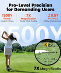 Golfer using Golf Rangefinder With Slope And Red Backlight, 1500-Yard Laser, 0.3s FlagLock Vibration, 7X Magnification on course