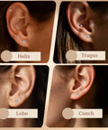 Hypoallergenic Titanium Screw Back Earrings Set Three Pairs VVS1 Sparkling Moissanite Studs showcased on various ear piercings.