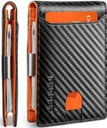 Slim Leather Money Clip Wallet For Men With RFID Blocking Front Pocket Bifold Card Holder Gift Box Included, carbon fiber look.