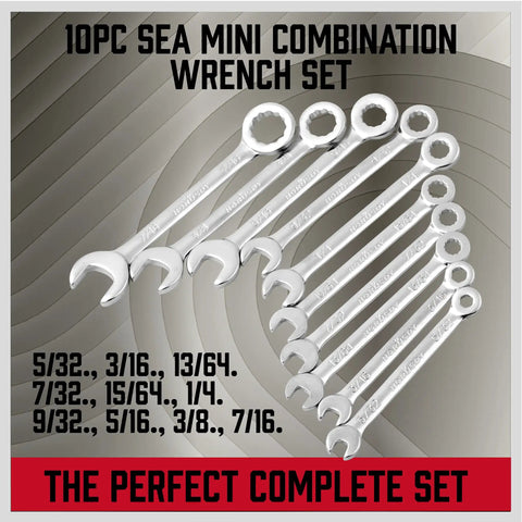 Beefy 22 Piece Mini Wrench Set With Metric And SAE Sizes From 4 To 10mm And 5 32 Inches To 7 16 Inches High Carbon Steel Angled Design Lightweight Carry Pouch Great For Home Projects Garage Jobs And Pro Work featuring 10 wrenches on display with sizes shown