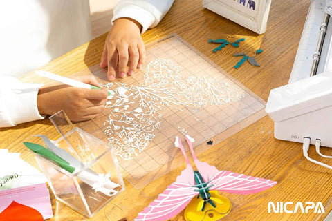 Nicapa StandardGrip 12x12 cutting mat for Silhouette Cameo; translucent grid with white floral cut design