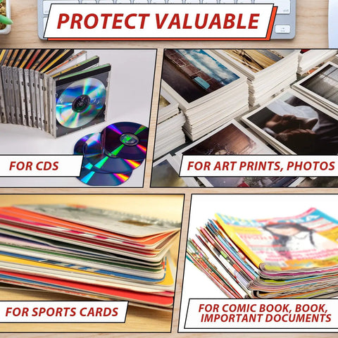 Stay Flat Photo Mailers 6.5 By 4.5 Inch Self Seal Rigid Mailers Pack Of 200 For Photos Cards CDs Comics Postcards Art Prints And Documents Shipping Protection Built Tough showing storage of CDs, photos, cards, and documents