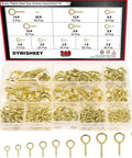 Brass Plated Steel Eye Bolts And Screw Eyes Assortment Kit 240 Pieces 12 Sizes including storage box and size chart