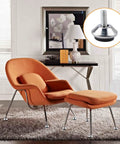 M6 Screw In Adjustable Furniture Levelers 16 Pcs Stainless Steel Swivel Table Glides on stylish orange chair and ottoman.