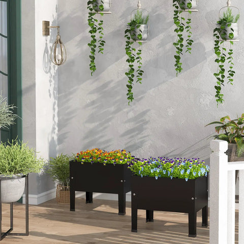 Black 14 Inch Elevated Planter Box With Legs For Outdoor Use Sturdy Metal Raised Garden Bed For Veggies, Herbs, And Flowers Patio Decor Rust Resistant Easy To Assemble Perfect For Small Spaces on patio