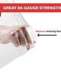 Top Shelf 18 Inch Stretch Wrap 80 Gauge Clear Plastic Film 4 Pack Bulk Rolls showcasing strong wrapping strength and flexibility.