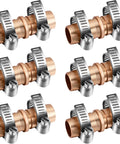 Six Piece 5/8 Inch Garden Hose Repair Kit Aluminum Water Hose Mender Connectors With 12 Stainless Steel Clamps Brass Color