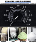 Close-up of speed dial on commercial electric shaved ice machine for snow cones and milk tea shops adjustable thickness ice shaver grinder.