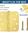 Three Pack Four Inch Exterior Door Hinges Brushed Gold With Five Eighths Inch Radius Corners Removable Pin Heavy Duty For Front And Back Doors