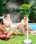 Standing Outdoor Misting System for Patio and Backyard, Portable Water Mist Kit cooling people by the pool with adjustable height