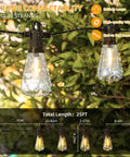 Close-up of Outdoor String Lights 150 Ft Commercial Grade Waterproof Patio Lights hanging among green leaves.
