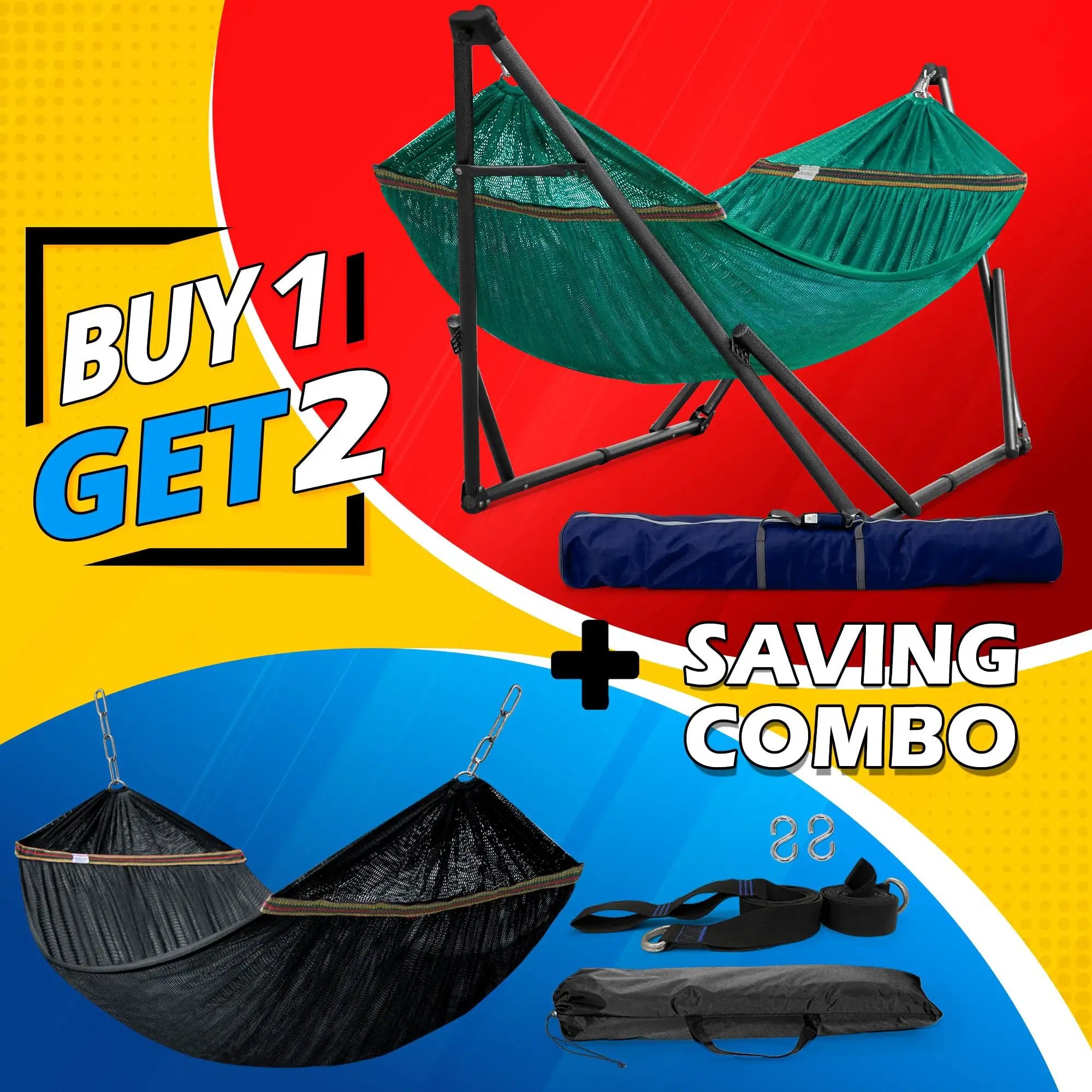 Combo Hammocks, Heavy Duty 600 lbs, 2 Person Set ✓