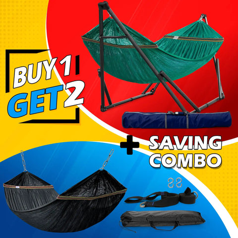 Combo Hammocks With Stand For Outdoor And Indoor Use, Heavy Duty 600 lbs Capacity, 2 Person Set, Includes Tree Straps