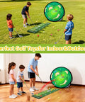 Kids playing with Toddler Golf Set 5 In 1 For Kids Indoor Outdoor Golf Toy with 3 clubs, putting mat, and chipping net.
