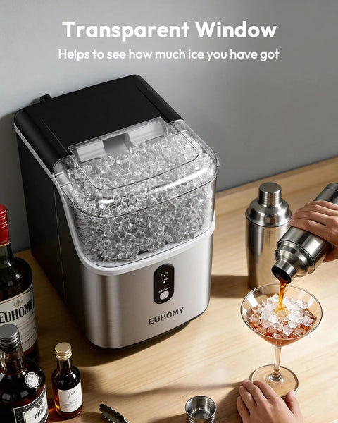 Countertop Nugget Ice Maker With Self Cleaning And Ice Scoop Pebble Ice Machine Delivers Soft Chewable Ice In About 7 Minutes