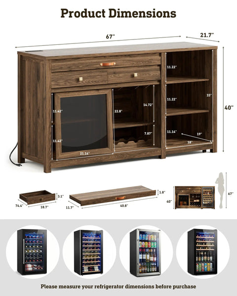 Product dimensions of Next Level Extra Large Coffee Bar Cabinet With Fridge Space And Built In Power Outlet Luxe Mini Fridge Cabinet.