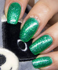 Glitter Gel Nail Polish Set For Christmas 6 Colors 10ml Each Vegan Cruelty Free Hema Free Gift Kit green sparkle nails close-up