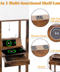 Must Have Floor Lamp With Shelves For Living Room And Bedroom, USB Ports A And C, Smart Wireless Charger, AC Outlets, Built In Drawer