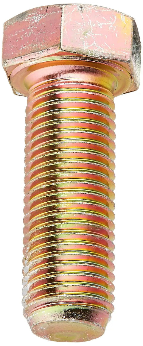 Top Tier Heavy Duty Beef Grade 8 Hex Cap Screws 7/16-20 X 1-1/4 Inch Yellow Zinc Plated Steel close-up view.