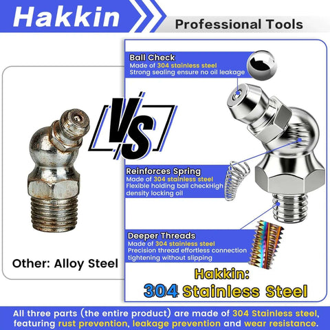 Sick Quality 304 Stainless Steel M6 M8 M10 M12 Metric Thread Zerk Grease Fittings Hydraulic Nipple 59 Pcs Kit With 45 And 90 Deg Angles Wrench Caps For Grease Gun Maintenance For Car Repairs Easy To Install On Any Vehicle Today, 304 stainless steel