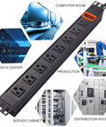 Rack Mount PDU With Eight Wide Spaced Outlets And 600J Surge Protection in server room and data center settings