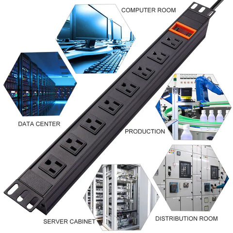 Rack Mount PDU With Eight Wide Spaced Outlets And 600J Surge Protection in server room and data center settings