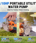 Badass Heavy Duty Water Transfer Pump Handles 360 Gallons Per Hour With 46 Foot Max Head Lift Crafted For Lawn Drainage And Barn Watering No Sweat Powerhouse, showing inlets and features.