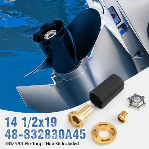14 1/2 X 19 Pitch Boat Propeller For Mercruiser Alpha One Outboards 135-300HP 3 Blade Right Hand 15 Spline Hub Kit Included