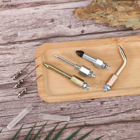 Lyreh 7pc grease gun accessory kit: 3 metal nozzles, needle dispenser, elbow and straight fittings for small spaces