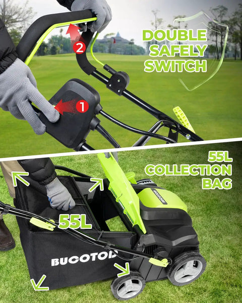 2-In-1 Dethatcher And Scarifier For Lawns, 16-Inch Electric Walk-Behind with 15 Amp Copper Motor, 55L thatch bag