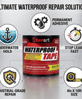 Heavy Duty Waterproof Tape 4 Inch By 10 Ft Rubberized Seal Patch for Active Leaks, wet or dry, quick fix for roofs and pools.