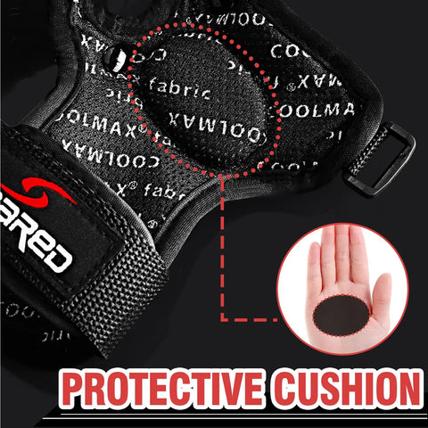 Close-up of impact resistant wrist guard's cushioned interior and sweat wicking pads with ABS bone shell for skating and motocross