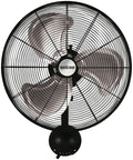 Front view of High Velocity Oscillating Metal Wall Mount Fan With 3 Speeds 20 Inch Black Corded Electric Air Cooler