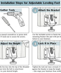 Installation steps for Heavy Duty Adjustable Leveling Feet 4 Pack Black Furniture Levelers with hex key adjustment.
