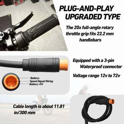 20X Full Twist Throttle Grip For E Bike 12V To 72V Waterproof Anti Slip With 3 Pin SM Plug Fits 22.2mm Handlebars Ride Ready For Electric Bikes Mountain Bikes Folding Scooters
