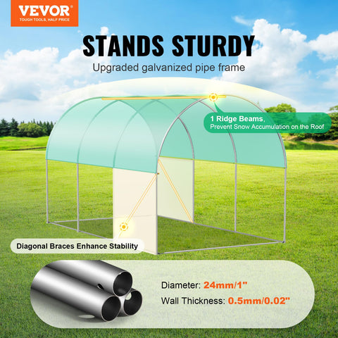 Beefed-Up Walk-In Tunnel Greenhouse With Galvanized Steel Frame And Green PE Cover, 9.6 By 6.4 By 6.2 Feet Hoop House With Roll-Up Zipper Door And Six Windows For Outdoor Plant Growing And Garden Season Extension