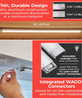 18-Inch Under Cabinet LED Light Bar Add On Kit For Kitchen And More Linkable Up To Eight Bars Plug In Or Hardwire Compatible Adjustable White And RGB LEDs Bright Task Lighting For Kitchen Closets Pantries Garages And Utility Spaces shown installed under a cabinet