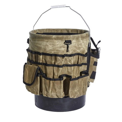 Waxed Canvas Tool Bucket Organizer For A 5 Gallon Bucket Heavy Duty Build With 58 Pockets Inside And Outside Pouches