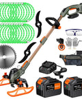 13 Inch Cordless All In One Weed Wacker Trimmer Edger Mower Brush Cutter With Steel Gears, Dual 21V 6.0Ah Batteries And Charger